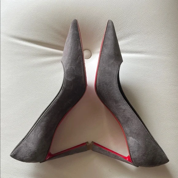 Christian Louboutin Gray Suede and Red Heels, Size 40 (10B) - Picture 2 of 15